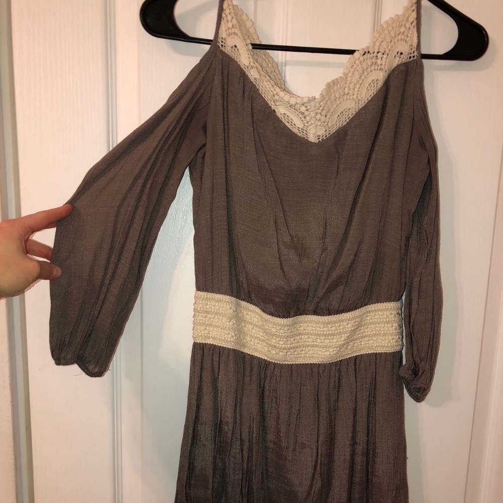 Gray/Brown Long Sleeve Dress